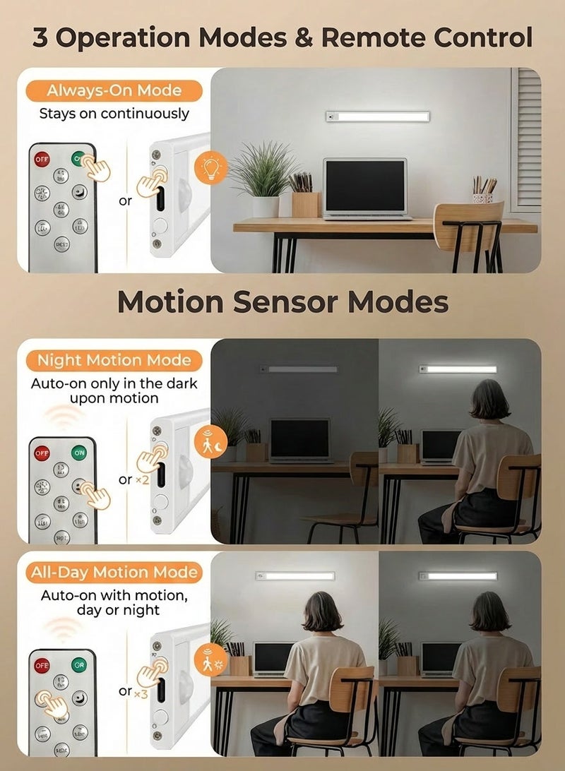 Fullight LED Motion Sensor Magnetic Cabinet Light with Remote Control, Rechargeable 3-Color Dimmable Stick-On Light for Closets, Cabinets, Bedside and Study Areas - Image 3